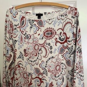 Ann Taylor Factory Red and Blue Paisley Long Sleeve Top